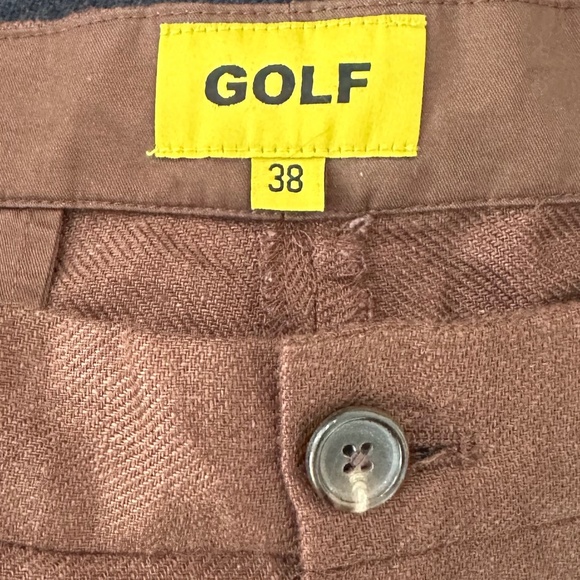 Men's - GOLF WANG Brown Grand Logo Linen Trouser Pant - Size 38 - Picture 15 of 16